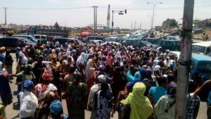 cross section of the protesting womenon the streets of Osogbo