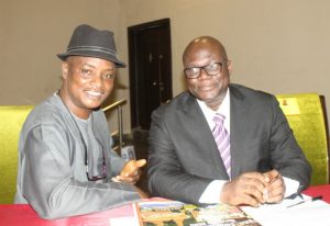 Olayinka Agboola the Chairman of South West Group of Online Publisher SWEGOP left with Dr Reuben Abati ex spokesperson to Former President Goodluck Jonathanat the event