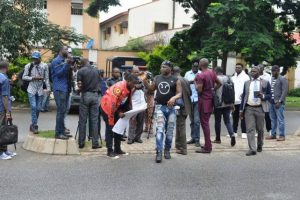 Charles Oputa (Charly Boy) and others in front of EFCC's headquarters...