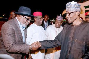 President Muhammadu Buhari right with Governor Oluwarotimi Akeredolu of Ondo State with others