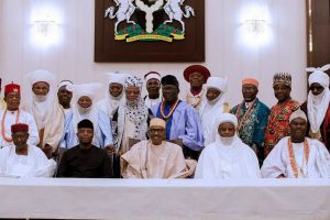 President Buhari with the traditional rulers in a group photographs