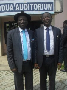Prof S O Bandele EKSU's VC,right, with Prof. Ayobami Salami, Tech-U's VC at the  CEAN Conference held in Ekiti  