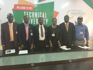 Professor Ayobami Salami third from the left with his management team at the Technical University Ibadan