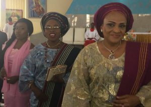 Chief Mrs Florence Ajimobi right with the groom's mother, Mrs Bisi Yomi-Layinka in the church...