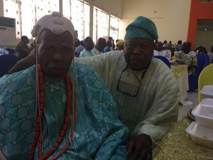 The celebrant Basorun Ayo Afolabi right with the monarch of his town Ode Omu in Osun State