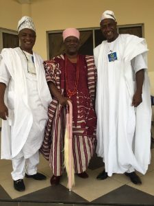 L R PMParrot's Olayinka Agboola, Oba Adedokun Abolarin and Chief Segun Odegbami, MON...