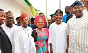 Governor of Osun, Ogbeni Rauf Aregbesola (2nd right); his deputy, Titi Laoye-Tomori (3rd right), Speaker State House of Assembly, Hon. Najeem Slam (right), Minister for Information and Culture, Hon Lai Mohammed (3rd left); Chairman House Committee on Information, Hon. Segun Odebunmi (left); and Director General Nigeria Broadcasting Commission, Mallam Isiaq Kawu (2nd left); during the event…