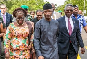 L R The Deputy Governor of Ogun State Mrs Yetunde Onanuga the Vice President Professor Yemi Osinbajo SAN and others at the event