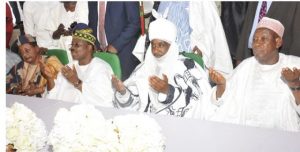 L R The Alaafin of Oyo Oba Lamidi Adeyemi Governor Abiola Ajimobi The Emir of Kano and Governor Abdullahi Ganduje