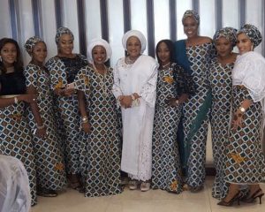 The groom's mother, Dr Mrs Florence Ajimobi, middle, with family members and well wishers...
