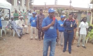 Hon Abiodun Dada Awoleyeaddressing beneficiaries at one of the venues of the free health service