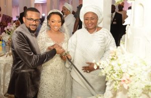 L R The Groom Idris Ajimobi the bride Fateemah and Wife of the President Mrs Aisha Buhari