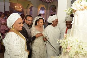 L R Groom's mother, Chief Florence Ajimobi; Groom, Idris; Bride, Fateemah; Wife of the President, Mrs. Aisha Buhari; and Groom's father, Governor Abiola Ajimobi of Oyo State…
