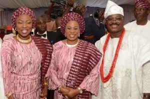 L R Wife of Lagos State Governor Mrs Bolanle Ambode Wife of Osun State Governor Mrs Sherifat Aregbesola and Groom's father, Governor Abiola Ajimobi of Oyo State
