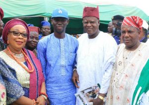 From left Iyaloja of Ibadan Land Alhaja Iswat Ameringun Hon Adedapo Lam Adesina Babaloja of Oyo State Alhaji Dauda Oladapo and a guest during the event