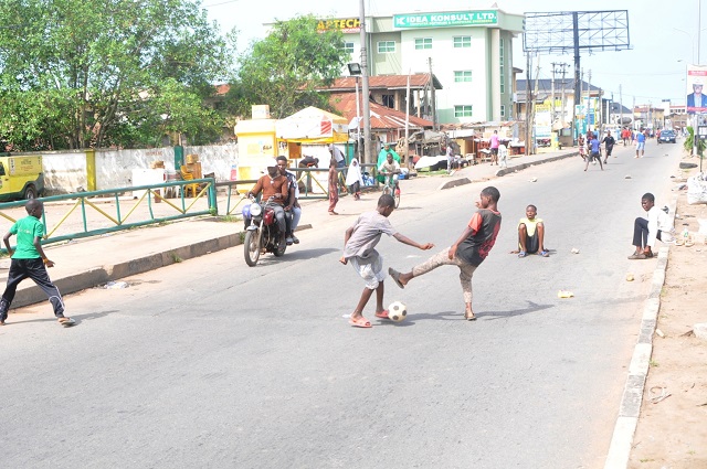 children playing football on the street of Adamasingba in Ibadanwhile voting was supposed to be going on