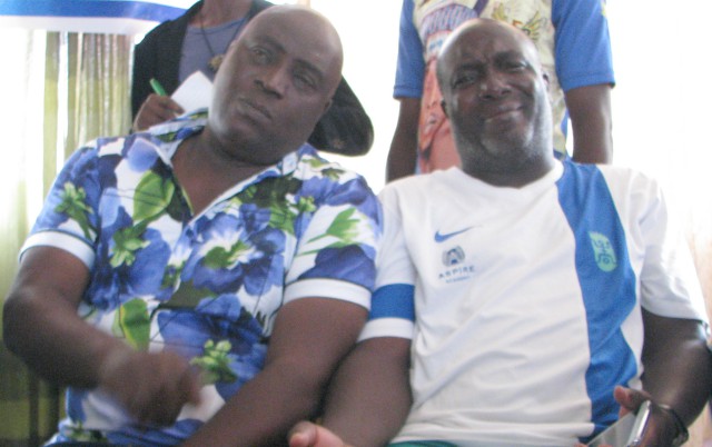 Mr Rasheed Balogun, left, with Mr Gboyega Makinde, the Oyo State Sports Council boss...