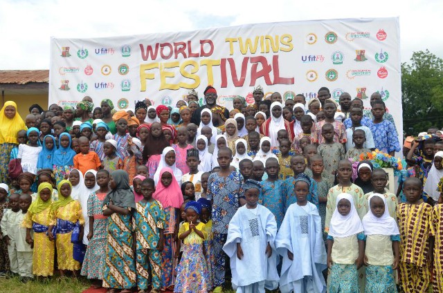 Group picture of Toye Arulogun with some of the sets of twins at the event