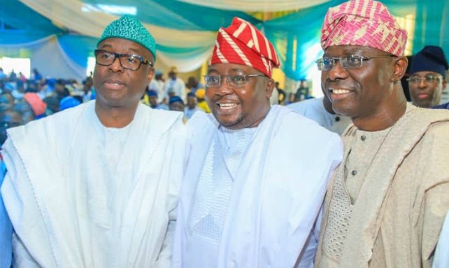 L R Chief Adeniyi Adebayo ex Ekiti Governor Chief Adebayo Adelabu and Mr Babajide Sanwo Olu APC's gubernatorial candidate in Lagos State...