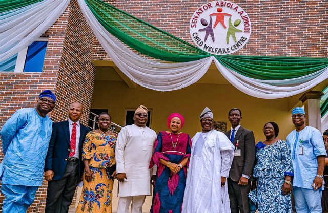 L R Secretary to Oyo State Government Mr Lekan Alli Chief Medical Director University College Hospital Ibadan Prof Temitope Alonge and his wife Temitope governorship candidate of the All Progressives Congress Chief Adebayo Adelabu state Governor Senator Abiola Ajimobi his wife Florence Chairman UCH Medical Advisory Committee Dr Victor Akinmoladun Director of Finance and Accounts Mrs Juliana Mathews and Director of Administration Mr Yemi Shiyanbola during the inauguration
