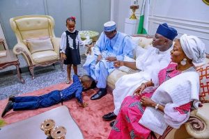 Governor Akinwunmi Ambode's children...welcoming President Muhammadu Buhari to Lagos...
