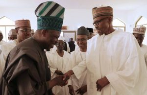 Photo: When Amosun, Others Joined Buhari To Observe Juma’at In Abuja ...President Buhari, right, exchanging pleasantries with Governor Ibikunle Amosun while others look on...