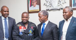 Osinbajo Meets First African Solo Traveler, Hails Nigerians’ Smartness, Creativity
