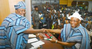 Aregbesola, Gbajabiamila Condemn Present Political Structure In Nigeria ...Governor Aregbesola, right, with Osun Speaker, Hon Salaam...at the event...