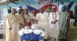 When Sanctuary Of Christ Evangelical Church, Ibadan Marked 18th Anniversary From the left: Baale of Ekotedo, Chief Taye Ayorinde, the Onjero of Ijero, Oba Sunday Oladapo, his wife, Dr (Mrs) Ronke Ojo, her husband, Dr Gbade Ojo, the presiding Pastor for the church…