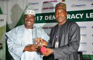 Again, Ajimobi Speaks About Successor, Says Only God Ordains, Dethrones Zonal Director, Radio Nigeria Ibadan Network Centre, Mr Muhammed Bello (right), presenting an Award to Oyo State Governor, Senator Abiola Ajimobi
