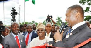 Photo: Ibrahim Magu In Ibadan To Witness The Commissioning Of EFCC’s Zonal Office …From the right, Attorney-General of the Federation and Minister of Justice, Abubakar Malami, Oyo State Governor, Senator Abiola Ajimobi and Acting Chairman, Economic and Financial Crimes Commission (EFCC), Ibrahim Magu during the Official commissioning of the Ibadan Zonal Office and Stakeholders Engagement Session at Iyaganku GRA, Ibadan, Oyo State…