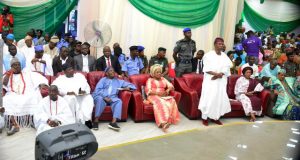 Photo: Ooni, Alaafin, Others Grace Aregbesola’s 60th Birthday Colloquium From the left: The Ooni of Ile-Ife, Oba Adeyeye Ogunwusi Enitan; Speaker of the Osun House of Assembly, Hon. Najeem Salam; Former National Leader of All Progressive Congress (APC), Chief Bisi Akande; Deputy Governor, Mrs Titi Laoye-Tomori; Governor Rauf Aregbesola of Osun, his wife, Sherifat; the Alaafin of Oyo, Oba Lamidi Adeyemi and others, during event held at De-Distinguished Event Centre, Osogbo on Thursday
