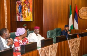 Photo: Ag President Osinbajo Presides Over FEC Meeting …Acting President Yemi Osinbajo, SAN; Chief of Staff Abba Kyari; Head of Civil Service; Mrs. Winifred Oyo-Ita; NSA, Maj. Gen. Babagana Mungonu during the meeting…