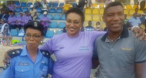 Photo: Peter Rufai, Chioma Ajunwa Identify With Radio One, Ikoyi, Lagos ...from the left: Chioma Oparah Ajunwa, Mrs Aderonke Ajayi and Peter Rufai at the event...