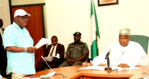 Photo: When Reps’ Speaker Hosted Leaders Of Nigeria Union Of Teachers ....Comrade Michael Alogba Olukoya, left, delivers his message while Hon Yakubu Dogara listens during the visit...