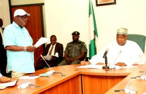 Photo: When Reps’ Speaker Hosted Leaders Of Nigeria Union Of Teachers ....Comrade Michael Alogba Olukoya, left, delivers his message while Hon Yakubu Dogara listens during the visit...