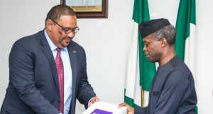 When Osinbajo Took Delivery Of Portal For Home Grown School Feeding Program Mr. Adam Nuru, Managing Director of Commercial Banking, FCMB, with the Acting President, Yemi Osinbajo, SAN, at the State House in Abuja…