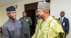 Photo: Acting President Osinbajo Hosts Ex Vice President Namadi Sambo Yemi Osinbajo and Namadi Sambo