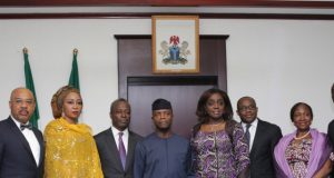 Photo: When Ag President Osinbajo Inaugurated NSIA Board …Acting President Yemi Osinbajo, fourth from right, Minister of Finance, Mrs. Kemi Adeosun, NSIA Chairman, Mr Jide Zeithin and NSIA MD/CEO, Uche Orji and others after the inauguration exercise…