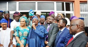 Photos: Ajimobi Officially Unveils Technical University Ibadan . From left, Alaafin of Oyo, Oba Lamidi Adeyemi, wife of Oyo State Governor, Mrs Florence Ajimobi, Gov. Abiola Ajimobi, Central Bank of Nigeria deputy Governor, Mr Bayo Adelabu, Vice Chancellor, The Technical University, Ibadan, Prof Ayobami Salami and the Pro- Chancellor, Prof. Oyewusi Ibidapo-Obe during the commissioning of CBN Intervention Project at the Technical University, Ibadan