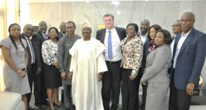Photo: When Ajimobi Hosted IBDEC Management In Ibadan From left, Chief Revenue Optimisation Officer, Mr Ola Ayodeji, Oyo State Governor, Senator Abiola Ajimobi and Chief Executive Officer and Managing Director, Ibadan Electricity Distribution Company, Mr John Donnachie and others, during the visit…