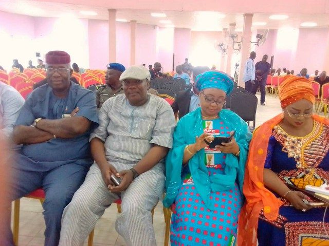 From left: APC candidate, Senator Mudasiru Hussain, Osun House of Assembly Speaker, Rt. Hon Najeem Salaam, Member of House of Representatives, Mrs. Ayo Omidiran and Osun Commissioner for FCT matters, Idiat Babalola