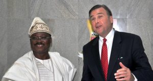 Ajimobi Wants US Support On Human, Capital Development Oyo State Governor, Senator Abiola Ajimobi (left) and the United State of America Ambassador to Nigeria, Mr Stuart Symington during the ambassador’s courtesy visit to the Governor’s Office in Ibadan on Monday…