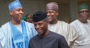 Agitation: Osinbajo Read Riot Act To Those Behind Obnoxious Eviction Notices ..L-R: Dr Bukola Saraki, Prof Yemi Osinbajo, Hon Yakubu Dogara and Senator Babafemi Ojudu...