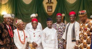 Photo: Osinbajo Meets With Prominent Traditional Rulers From The South East ...Acting President Yemi Osinbajo with the monarchs...