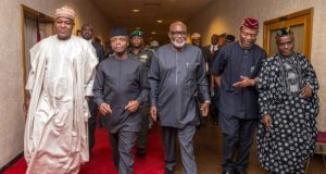 Osinbajo Hands Down Orders To Governors: Those Making Hate Speeches Must Be Brought To Book L-R: Hon Yakubu Dogara, Prof Yemi Osinbajo, Oluwarotimi Akeredolu and others...