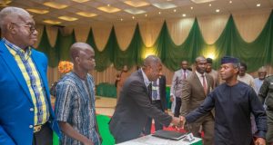 Photo: Osinbajo Hosts Media Executives To Discuss Ethnic Agitation In Nigeria Ag President Yemi Osinbajo, right, with media gurus...second from left is Sina Oladehinde of Nigerian Tribune Newspapers...