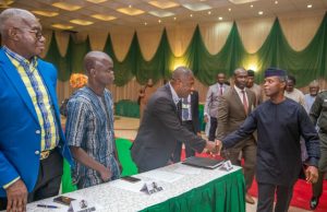 Photo: Osinbajo Hosts Media Executives To Discuss Ethnic Agitation In Nigeria Ag President Yemi Osinbajo, right, with media gurus...second from left is Sina Oladehinde of Nigerian Tribune Newspapers...