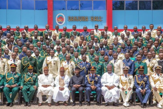Acting President Yemi Osinbajo, middle, at the Graduation Ceremony of Armed Forces Command & Staff College, Senior Course 39 in JAJI, Kaduna on Friday…