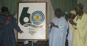 Ajimobi Unveils Lagelu Grammar School Ibadan’s 60th Anniversary Logo Oyo Governor's Rep, Mr Olalekan Alli, left, unveiling the schools' 60th anniversary logo. He is being admired here from the right...Wale Adeoye, Dr Durodola Ogunsesan and Professor Olufemi Omisore...